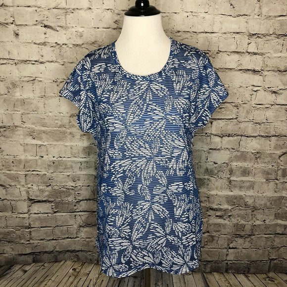 Chico's Blue White Floral Pattern Stella Mesh‎ Top - Picture 1 of 12